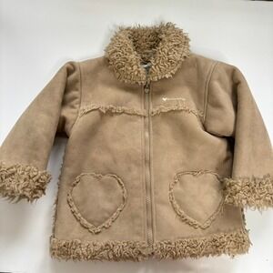 London Fog Toddler Afghan Coat Sz 2T Faux‎ Suede Penny Lane Coat 70s Tan